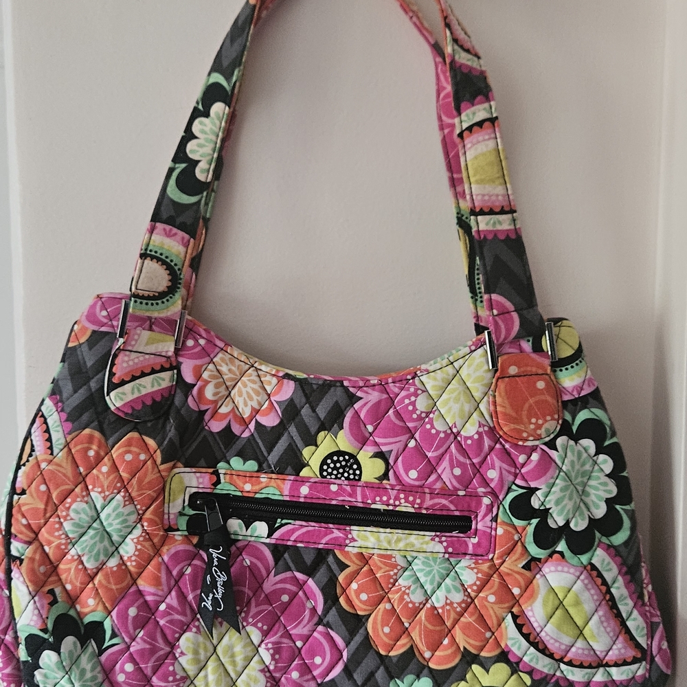 Vera Bradley Quilted Floral Shoulder Bag in Black, Pink, Orange and Mint
